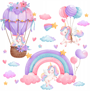 Nálepky na stenu pre dievčatá Unicorns Rainbow
